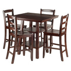 Winsome Orlando 5-Piece Set High Table with V Back Counter Stools, (94542)-Solid wood in Walnut finish