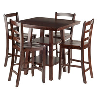 Winsome Orlando 5-Piece Set High Table with V Back Counter Stools, (94542)-Solid wood in Walnut finish