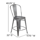 Flash Furniture Commercial Grade 24" High Distressed Silver Grey Metal Indoor-Outdoor Counter Height Stool with Back-Designed for Commercial or Residential Use