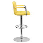 Flash Furniture Contemporary Quilted Vinyl Adjustable Height Barstools with Arms & Chrome Base - Yellow - 2 Pack-Yellow Vinyl Upholstery