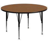 Flash Furniture 60'' Round Activity Table with Thermal Fused Laminate Top and Height Adjustable Pre-School Legs, Oak-Oak Laminate