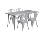 Flash Furniture 31.5'' x 63'' Rectangular Silver Metal Indoor-Outdoor Table Set with 4 Stack Chairs (ET-CT005-4-30-SIL-GG)-Seats 4 people