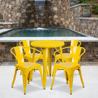 Ensemble avec table ronde en métal jaune et 4 sièges à bras ajourés, intérieur/extérieur, 24 po (CH-51080TH-4-18ARM-YL-GG)-24 larg. x 24 prof. x 29 haut. (po)