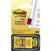 Post-it Flags, "Sign Here" Arrows, 1", Yellow with Red Text, 50-Pack-Make sure no signatures are missed