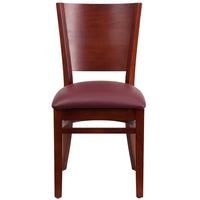 Flash Furniture Lacey Series Solid Back Mahogany Wood Restaurant Chair - Burgundy Vinyl Seat-Wood Dining Chair