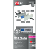 Avery The Mighty Badge for Laser Printers - Silver - 4 Pack-Magnetic name badge