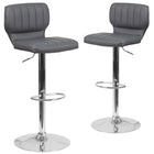Flash Furniture Contemporary Grey Vinyl Adjustable Height Barstool with Vertical Stitch Back & Chrome Base - 2 Pack-Low Back Design