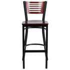 Flash Furniture HERCULES Series Black Slat Back Metal Restaurant Barstool - Mahogany Wood Back & Seat - 2 Pack-Set of 2 Metal Dining Bar Stools