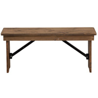 Flash Furniture HERCULES 40" x 12" Antique Rustic Solid Pine Folding Farm Bench-Rustic Style
