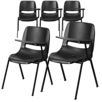 Flash Furniture Ergonomic Shell Chair with Left Handed Flip-Up Tablet Arm - Black-Set of 5 Multipurpose Tablet Arm Chairs