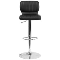 Flash Furniture Contemporary Black Vinyl Adjustable Height Barstool with Vertical Stitch Back & Chrome Base-Contemporary Style Stool