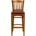 Flash Furniture HERCULES Series Vertical Slat Back Cherry Wood Restaurant Barstool - Burgundy Vinyl Seat-Wood Dining Bar Stool