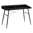 Monarch Specialties 7542 48" Computer Desk - Black Marble-Look/Black Metal-Computer desk in a black marble-look finish featuring a small hutch with a long shelf and 2 storage cubbies