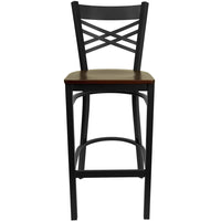 Flash Furniture HERCULES Series Black "X" Back Metal Restaurant Barstool - Mahogany Wood Seat-Metal Barstool