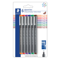 Staedtler Pigment Liners - Colours - Assorted - 6 Pack-Fineliners perfect for writing, sketching and drawing
