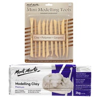 Mont Marte Air Hardening 2kg Modelling Clay with Mini Modelling Tool Set - White-Fine, even textured clay