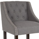 Flash Furniture Carmel Series 30" High Transitional Tufted Walnut Barstool with Accent Nail Trim - Dark Grey Fabric - 2 Pack-Padded Seat with CAL 117 Fire Retardant Foam