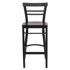 Flash Furniture HERCULES Series Black Two-Slat Ladder Back Metal Restaurant Barstool - Mahogany Wood Seat - 2 Pack-Set of 2 Metal Dining Bar Stools