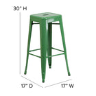 Flash Furniture Commercial Grade 30" High Backless Green Metal Indoor-Outdoor Barstool with Square Seat-Green Powder Coated Frame Finish