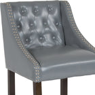 Flash Furniture Carmel Series 24" High Transitional Tufted Walnut Counter Height Stool - Light Grey Leather - 2 Pack-Padded Seat with CAL 117 Fire Retardant Foam
