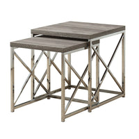 Monarch Specialties - 3255 Nesting Table - Set Of 2 - Side - End - Metal - Living Room - Bedroom - Metal - Brown - Chrome-Dark taupe reclaimed wood-look top, this 2 piece nesting table set gives an exceptional look to any room