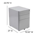 Flash Furniture Modern 3-Drawer Legal/Letter Locking Mobile Filing Cabinet - Grey-Designed to fit under most tables and desks