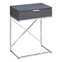 Monarch Specialties 3474 Accent Table - 24"H/Grey/Chrome Metal-Spacious rectangular table top in a chic grey wood-grain finish