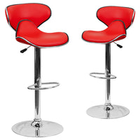 Flash Furniture 17 1/2" x 17 1/2" Cozy Mid-Back Vinyl Adjustable Bar Stool W/Chrome Base, Red, 2 Pack-Set of 2 Contemporary Style Stools