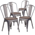 Flash Furniture Clear Coated Stackable Chairs with Wood Seat - 4 Pack-500 lb. Weight Capacity