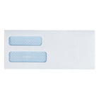 Quality Park #10 Gummed White Double Window Security Envelopes - 4-1/8" x 9-1/2" - 500 Pack-Protect sensitive client information with these security tinted envelopes. The reflex blue tint pattern makes it impossible to see the details of the contents, even when held up to the light