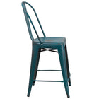 Flash Furniture Commercial Grade 24" High Distressed Kelly Blue-Teal Metal Indoor-Outdoor Counter Height Stool with Back-Seat Drain Hole assists in drying