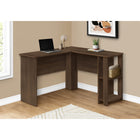 Monarch Specialties 7721 Computer Desk - Dark Walnut L-Shaped Corner/2 Shelves-Open and closed storage options on the right side include 2 cubbies with 1 fixed shelf panel