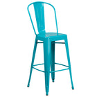 Flash Furniture 30" High Crystal Teal-Blue Metal Indoor-Outdoor Barstool with Back-500 lb. Weight Capacity