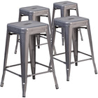 Flash Furniture 24'' High Backless Clear Coated Metal Indoor Counter Height Stool with Square Seat - 4 Pack-Set of 4 Stackable Industrial Style Modern Stools