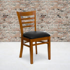 Flash Furniture HERCULES Series Ladder Back Cherry Wood Restaurant Chair - Black Vinyl Seat - 2 Pack-Solid European Beech Hardwood Construction