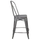 Flash Furniture Commercial Grade 24" High Distressed Silver Grey Metal Indoor-Outdoor Counter Height Stool with Back-500 lb. Weight Capacity