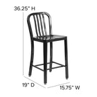 Flash Furniture 24" High Black Metal Indoor-Outdoor Counter Height Stool with Vertical Slat Back-Designed for Indoor and Outdoor Use