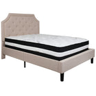 Flash Furniture - Lit à plate-forme Brighton double touffeté et rembourré en tissu beige avec matelas à ressorts ensachés-Lit