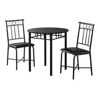 Monarch Specialties 1013 3-Piece Dining Set - Black Metal And Top-Metal and MDF