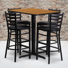 Flash Furniture 24"W x 42"L Rectangular Natural Laminate Table Set with 4 Ladder Back Metal Barstools - Black Vinyl Seat-Set Includes 4 Barstools, Rectangle Table Top and X-Base