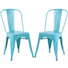 Plata Import Tolix Armless Metal Chairs - Turquoise - 2 Pack-Mid century dining chair
