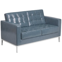 Flash Furniture HERCULES Lacey Series Contemporary Grey LeatherSoft Loveseat with Stainless Steel Frame-Contemporary Style
