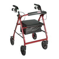 Drive Medical Rollator Walker with Removable Back Support and Padded Seat, 7. 5" Wheels, Red-Red, Aluminum