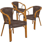 Flash Furniture Cadiz Series Rattan Restaurant Patio Chair with Red Bamboo-Aluminum Frame - Dark Brown-Stack Quantity: 6