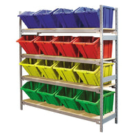 KLETON – Large étagère à 4 tablettes avec bacs en plastique, rouge-Idéal pour ranger des fournitures dans les entrepôts ou les boutiques