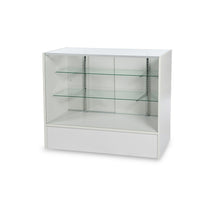 Can-Bramar Econoline Full Vision Showcase, 48" x 18" x 38"(H), White-Comes with 10" and 12" depth adjustable glass shelves, white MDF sliding doors and tempered safety glass. (EC-SC4W)
