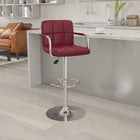 Flash Furniture – Tabouret de bar ajustable en vinyle matelassé bourgogne, accoudoirs et pied chromés (CH102029BURG)-Siège pivotant