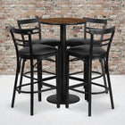 Flash Furniture 24'' Round Walnut Laminate Table Set with Round Base and 4 Ladder Back Metal Bar Stools, Black Vinyl Seat-Set Includes 4 Bar Stools, Round Table Top and Round Base