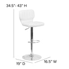 Flash Furniture Contemporary Vinyl Adjustable Height Barstool with Vertical Stitch Back & Chrome Base - White-Seat Adjusts from Counter to Bar Height
