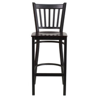 Flash Furniture HERCULES Series Black Vertical Back Metal Restaurant Barstool - Walnut Wood Seat - 2 Pack-Set of 2 Metal Dining Bar Stools